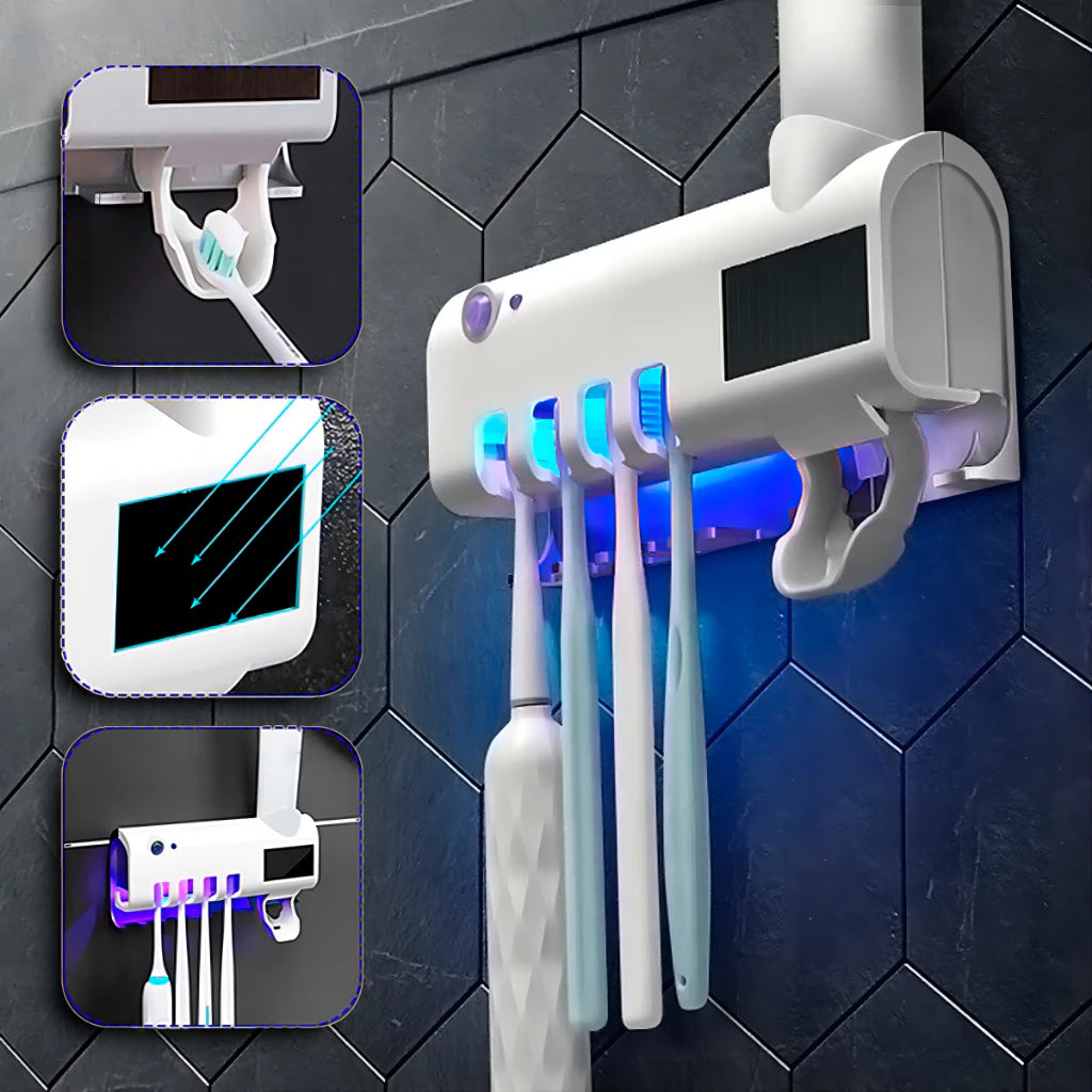 Suporte para Escova de Dente com Dispenser Automático de Pasta e Esperilizador UV